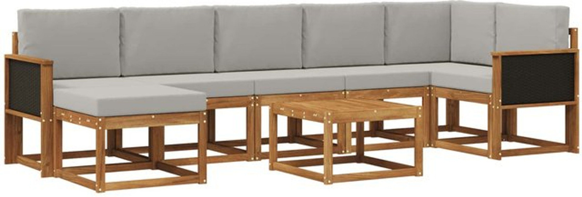 vidaXL Outdoor-Sofagarnitur aus Akazienmassivholz und Polyester in Natur und Grau, 8-teiliges Loungemöbel-Set im modernen minimalistischen Design - Bild 1