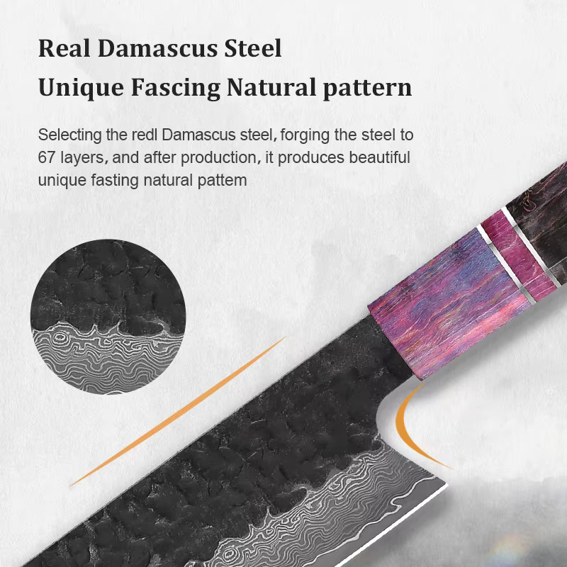 Baovim Küchenmesser-Set aus handgeschmiedetem Damaststahl mit 67 Schichten, japanisches Santoku und Utility-Messer, multicolour - Bild 3