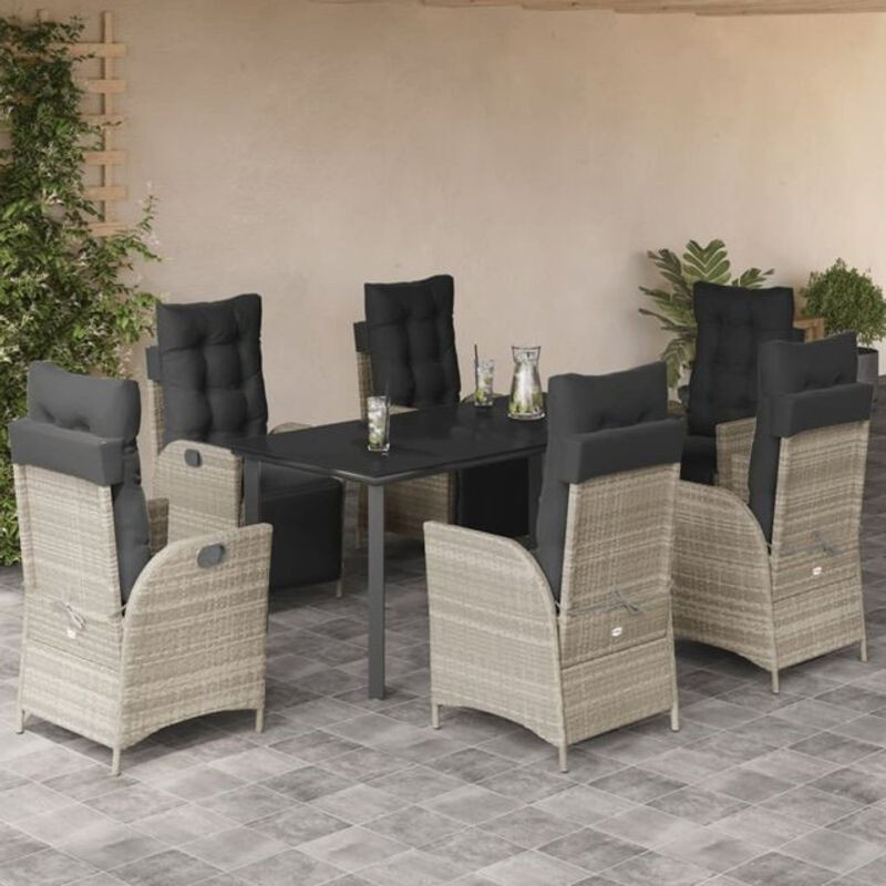 7-teilige moderne Garten-Essgruppe aus Poly-Rattan mit Kissen in Hellgrau von vidaxl - Bild 1