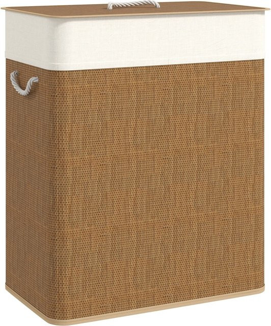 HOMCOM Wäschekorb aus Bambus mit Deckel und herausnehmbarem Innenbeutel in Braun, B/T/H: 32 x 52 x 63 cm - Bild 1