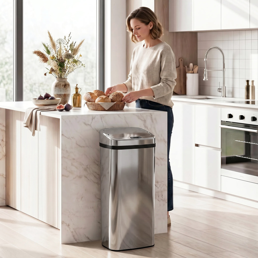HOMCOM Automatischer Sensor-Mülleimer aus Edelstahl in Silber, Volumen: 50 l, B/H/T: 25 x 84 x 33 cm - Bild 2