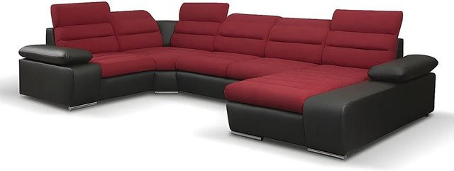 Vente-unique Schlafsofa Boileau Ecksofa Rechts L-Form Schwarz Rot - Bild 1