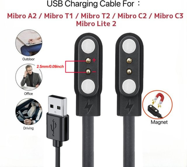 Amazfit Magnetisches USB-Ladekabel Schwarz für Amazfit C20 und C20 Pro Smartwatch Ladestation Adapter - Bild 1