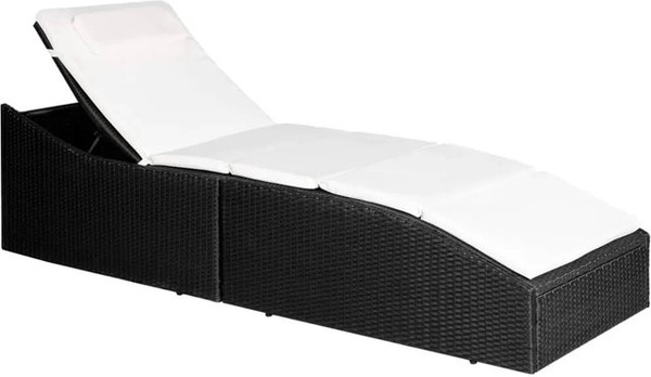 furnicato Sonnenliege aus Poly Rattan mit Polsterauflage in Schwarz