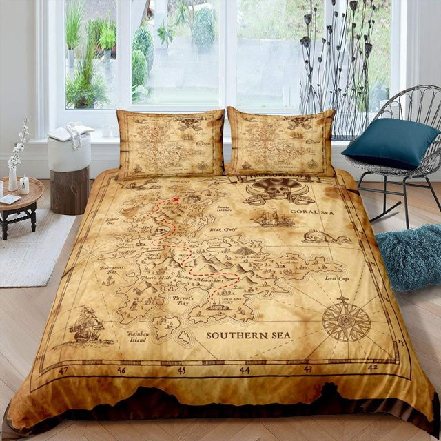 Nautisches Bettwäsche-Set Creative Homewares mit Boot und Pirat Motiven in Braun und Multicolor, B/H: 135 x 200 cm - Bild 1
