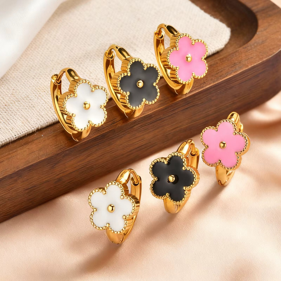 prjewel Creolen, Edelstahl, Gold, Emaille-Blumen, Damen - Bild 2
