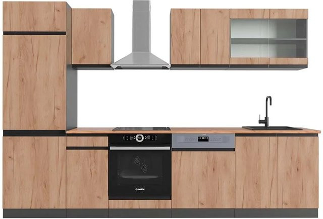 Vicco R-Line Küchenzeile Goldkraft Eiche/Anthrazit modern, B: 300 cm, H: 207 cm, T: 60 cm - Bild 1
