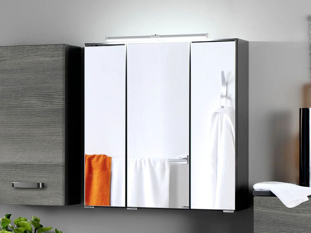 HELD Bologna 3D Spiegelschrank mit LED-Aufbauleuchte in Graphitgrau, Breite: 60 cm, Höhe: 64 cm, Tiefe: 19,5 cm - Bild 3