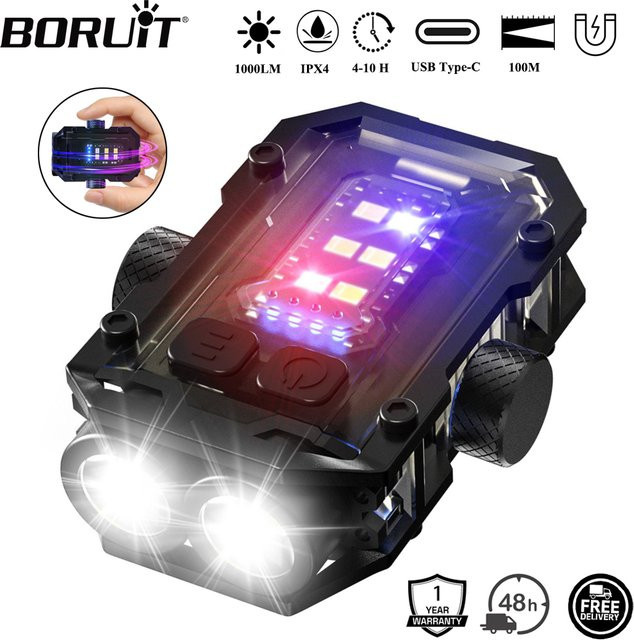 BORUiT LED-Schlüsselanhänger EDC-Taschenlampe in Schwarz mit Magnet, Stiftclip und USB-C wiederaufladbarem Akku - Bild 1