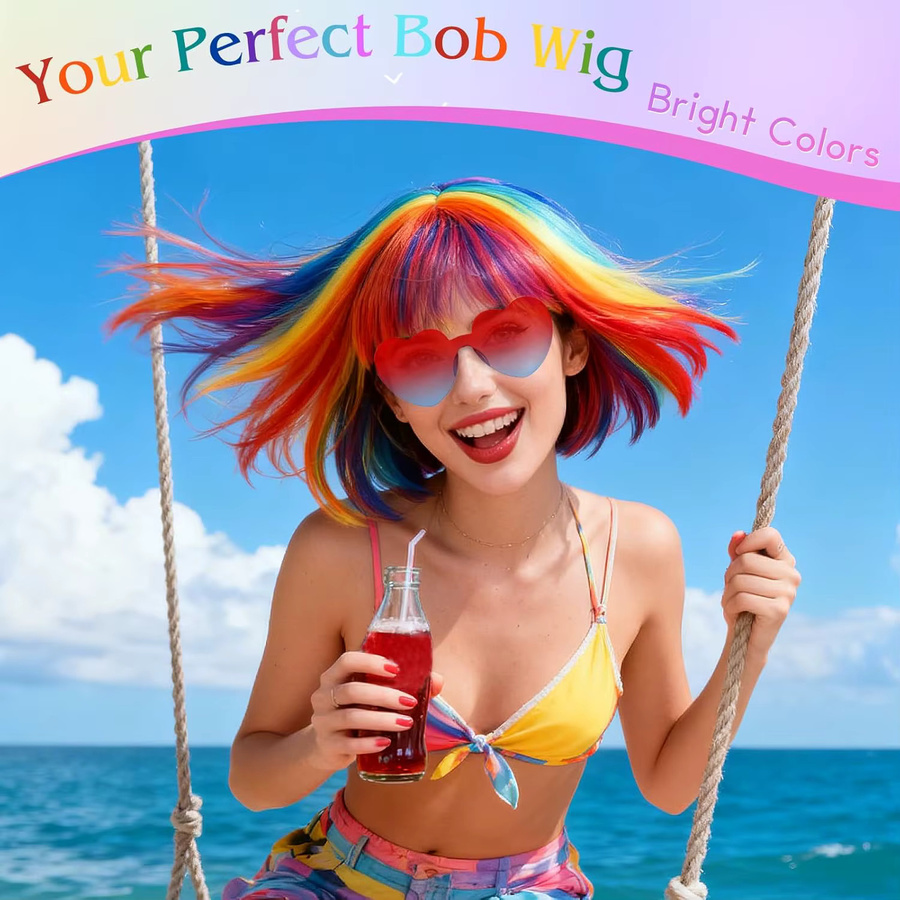 Whimsical W Bunte Bob-Perücke mit Pony, Unisex - Bild 2