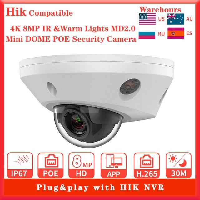 HIKTECHEYE MD2.0 IP-Überwachungskamera 4K 8MP mit IR- und Warmlicht sowie Mikrofon in Weiß - Bild 1