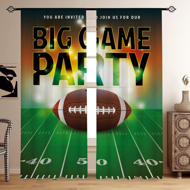 2er-Set Sport Vorhänge mit American Football 3D-Kunstdruck, halbtransparent, Mehrfarbig, Breite: 60 cm, Höhe: 60 cm - Bild 1