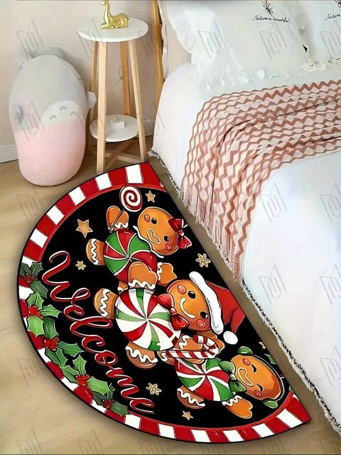 VIKAMA Weihnachtliche Welcome Bodenmatte mit Lebkuchenmann Motiv in Multicolour, wasserabsorbierende Fußmatte für den Eingangsbereich oder das Badezimmer - Bild 1