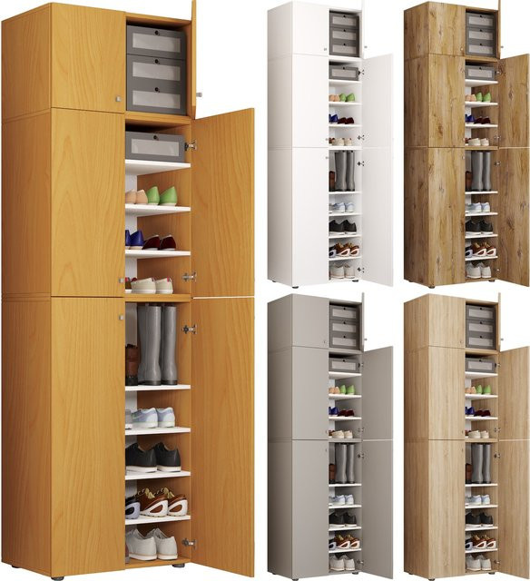 VCM Schuhschrank Lona Allzweckschrank aus Holz in Eiche Sonoma Nachbildung und Weiß mit 4 Drehtüren und Aufsatz, H x B x T: 223 x 70 x 39 cm - Bild 1