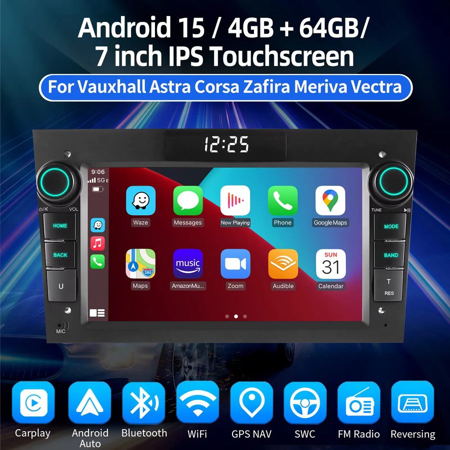 ESSGOO Android 15 Autoradio mit 7 Zoll Display für Opel Astra H Corsa C D Vectra C Zafira B Signum Combo inklusive GPS, Carplay, Android Auto, Bluetooth und WiFi in Schwarz - Bild 2
