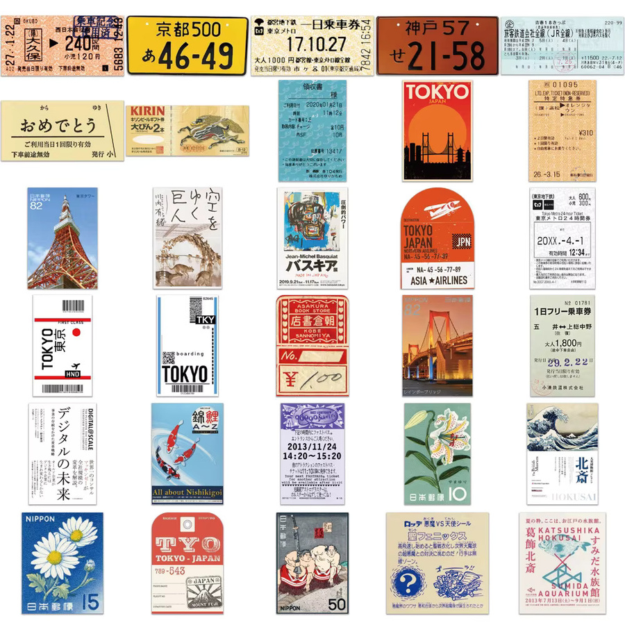 GOGOTU Japanische Vintage-Ticket-Aufkleber, 60-teiliges Set, multicolour - Bild 2