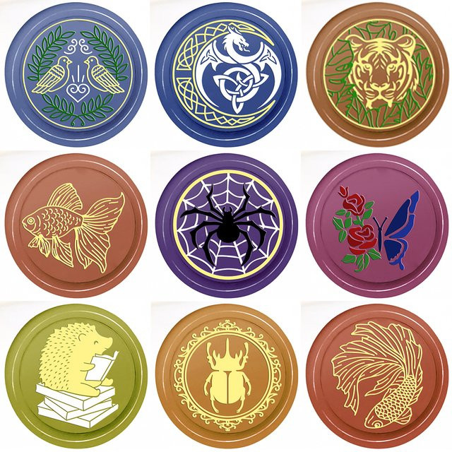 Wachssiegel-Stempel mit abnehmbaren Köpfen in verschiedenen Tier-Designs wie Igel, Drache, Tiger, Schmetterling und Spinne für Umschläge und Grußkarten, Durchmesser: 25 mm - Bild 1