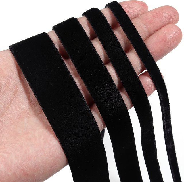 Schwarzes Samtband mit einseitiger Beflockung für DIY Dekoration und Geschenkverpackungen, Breite: 6 mm bis 38 mm - Bild 1