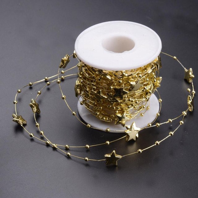 DIYelecs Sternform Perlenkette mit Gold und Weiß für Hochzeits- und Weihnachtsdekoration, 10m - Bild 1