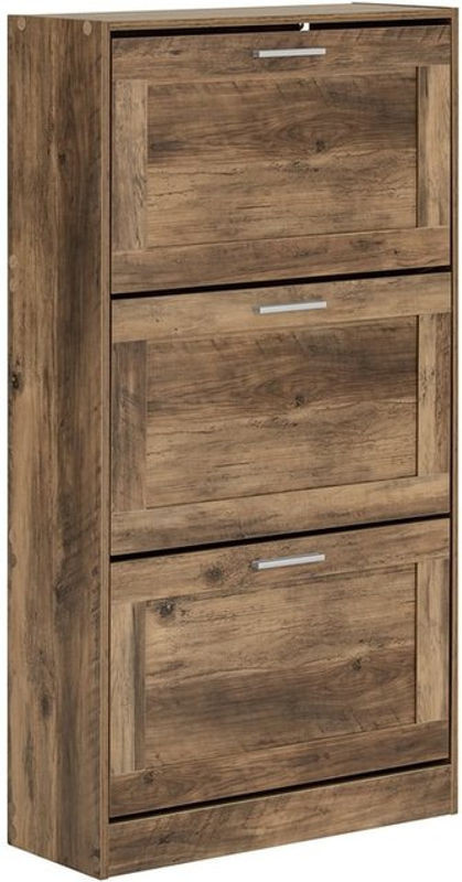 SoBuy Schuhkipper FSR137-L-F Schuhschrank mit 3 Klappen in Braun und Grau im Retro-Design, B/H/T: 60 x 115 x 23 cm - Bild 1