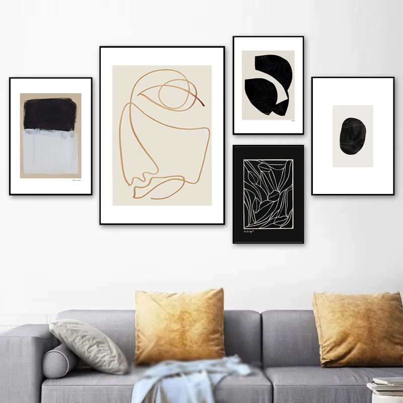 Potdemiel Abstrakte Leinwandmalerei Nordic Design mit Figuren in Schwarz Weiß und Grau als dekoratives Wandkunst Poster - Bild 2