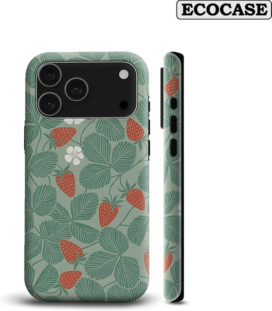 Salbeigrüne Erdbeer Handyhülle für Apple iPhone 12 bis iPhone 17 Pro Max Plus mit doppelschichtiger Rückabdeckung - Bild 1