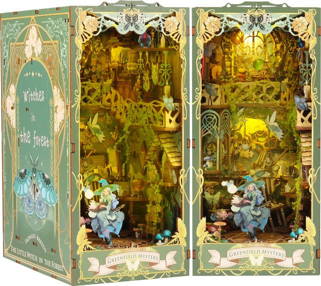 DIY Buchecke Miniaturen Regal, Puppenhaus Kit, Holz, LED leuchtende, ab 14 Jahre - Bild 1