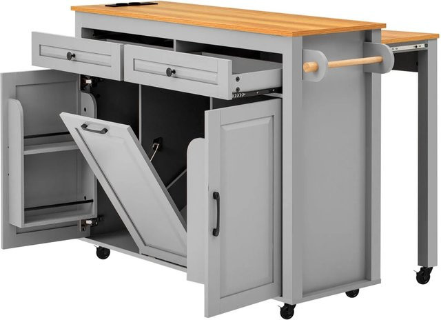 okwish Kücheninsel mit Rollen und ausziehbarem Esstisch in Grau, B/T/H: 120 x 40 x 75-92 cm - Bild 1