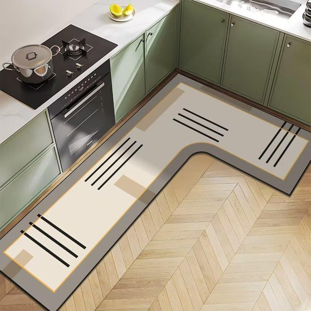 Yiran Furniture L-förmige Küchenbodenmatte aus Diatomeenerde in Beige, wasserabsorbierend und rutschfest, B/T/H: 100 x 150 x 45 cm - Bild 1