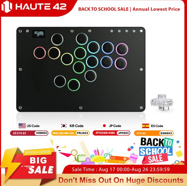 Haute42 T16 Stickloser Hitbox-Controller in Schwarz für PC, PS4, PS5 und Nintendo Switch - Bild 1