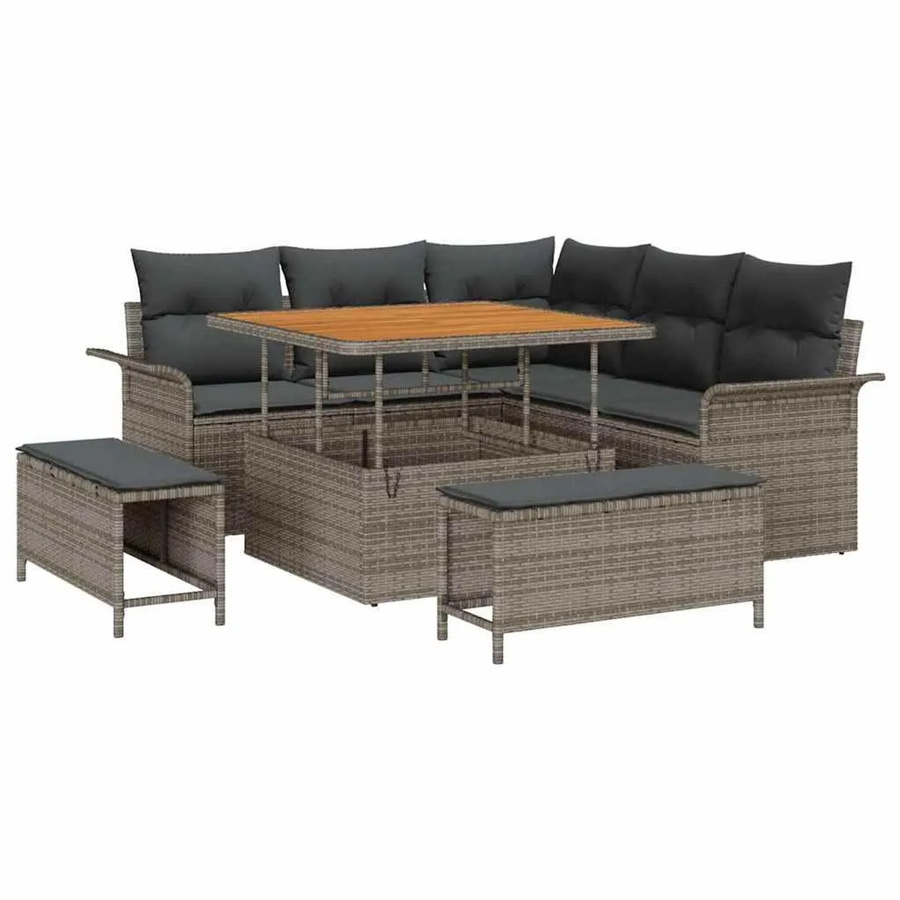 vidaXL Garten-Sofa-Set in L-Form mit 8 Teilen, Grau, inklusive Kissen und Stauraum für Terrasse und Garten - Bild 2