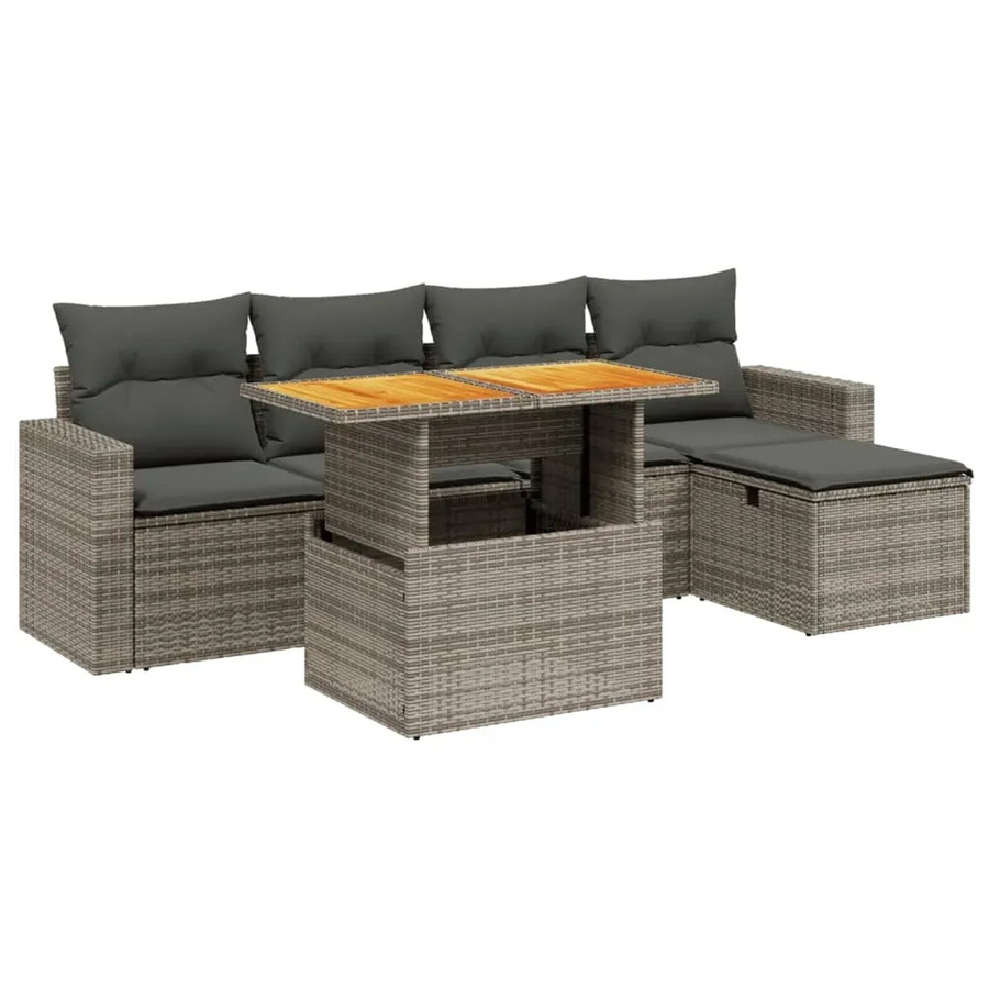 vidaXL 6-teilige Garten-Sofagarnitur aus Poly-Rattan in Grau mit Kissen und L-Form - Bild 2