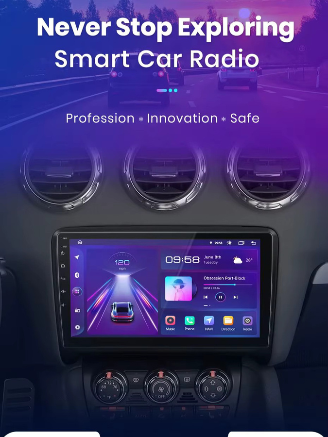 Junsun Android 13 Autoradio für Audi TT 2 (2006-2014) mit 9 Zoll Display, 4GB RAM, 64GB ROM, GPS, Carplay, Bluetooth, DSP und Rückfahrkamera Unterstützung, Schwarz - Bild 1