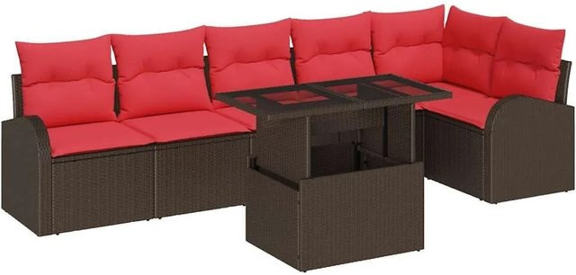vidaXL Gartensofa-Set aus Polyrattan in U-Form mit 7 Teilen, Braun, inklusive Kissen und integriertem Stauraum - Bild 1