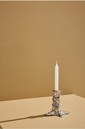 Bearnie Kerzenständer Pastill modern silber aus Keramik und Metall für Stabkerzen Höhe: 15,5 cm, Durchmesser: 5,5 cm - Bild 1