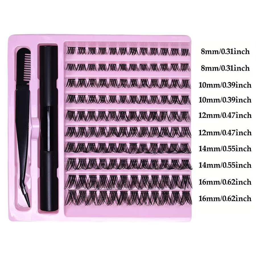 JIEFUXIN Wimpernverlängerungs-Set, Wispy D-Curling Wimpern-Clusters mit Kleber und Pinzette, Unisex - Bild 4