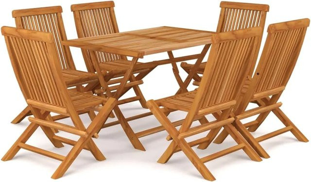 vidaXL 7-tlg Garten-Essgruppe aus Massivholz Teak Modell 24 in Braun - Bild 1