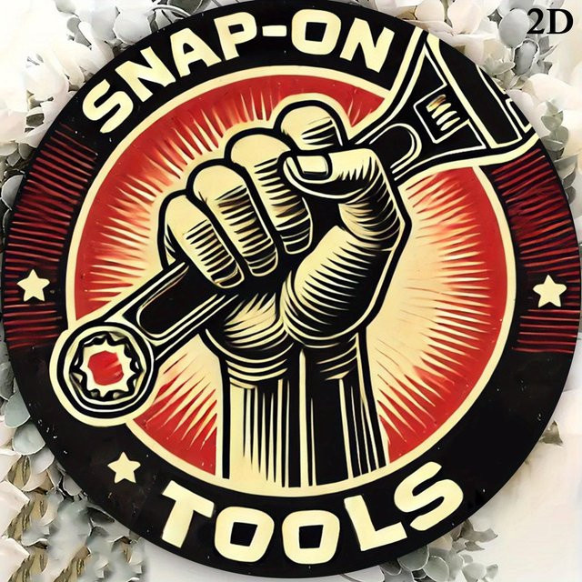 Potdemiel Vintage Snap-On Tools Metallschild rund in Rot und Schwarz mit Schraubenschlüssel-Illustration, Durchmesser: 19,81 cm - Bild 1