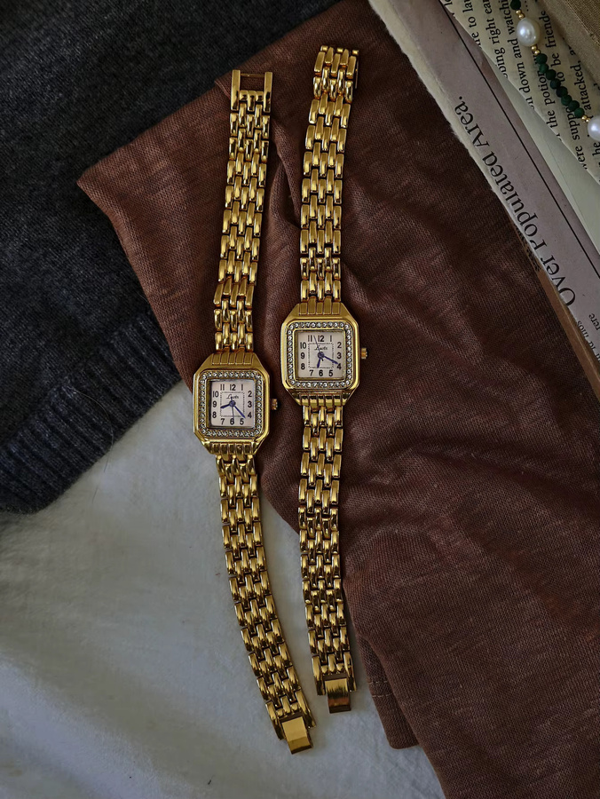 LSVTR Armbanduhr, Quarz, Gold, Edelstahl, Diamant, Damen, eckig - Bild 2