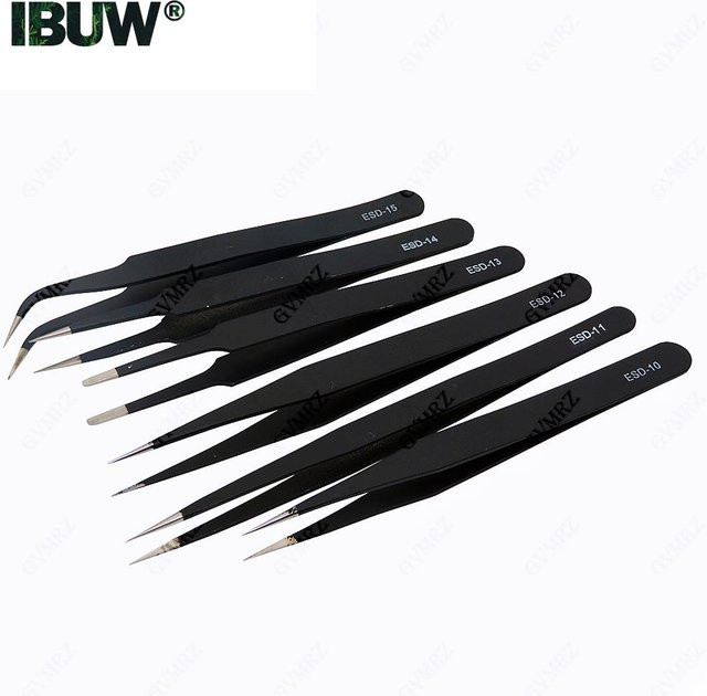 6-teiliges antistatisches Pinzetten-Set in Schwarz für Elektronikreparatur und Präzisionsmontage - Bild 1