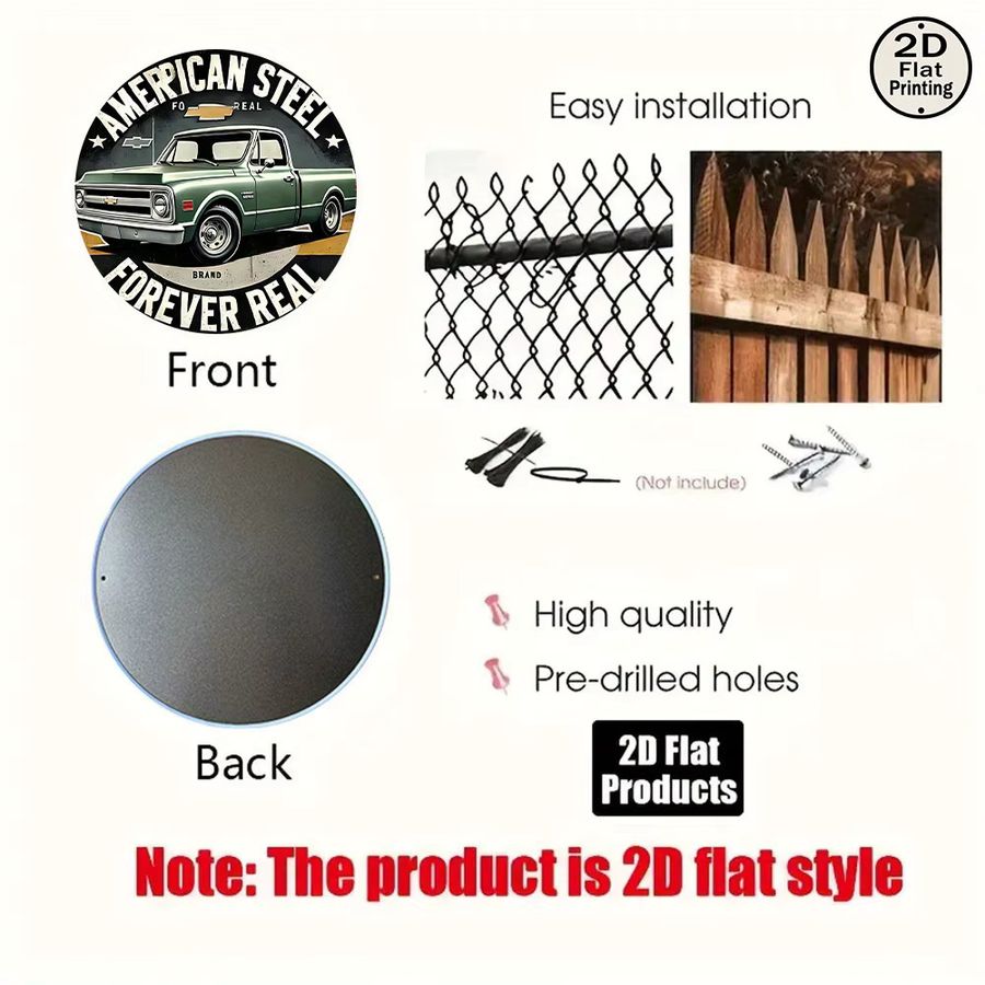 Vintage American Steel Metall-Wandkunst rund in Grün mit LKW-Motiv und Forever Real Slogan, Durchmesser: 20,32 cm - Bild 5