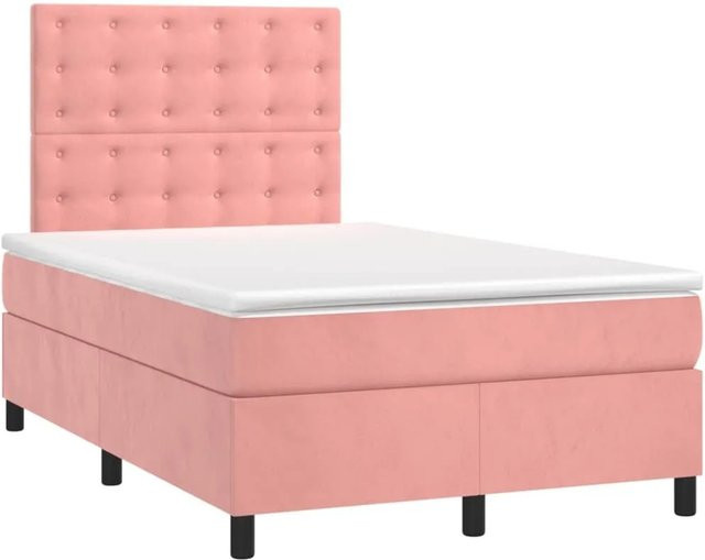 vidaXL Boxspringbett mit Matratze in Rosa aus Samt, Hybridbett mit Taschenfederkern, B/T: 120 x 200 cm - Bild 1
