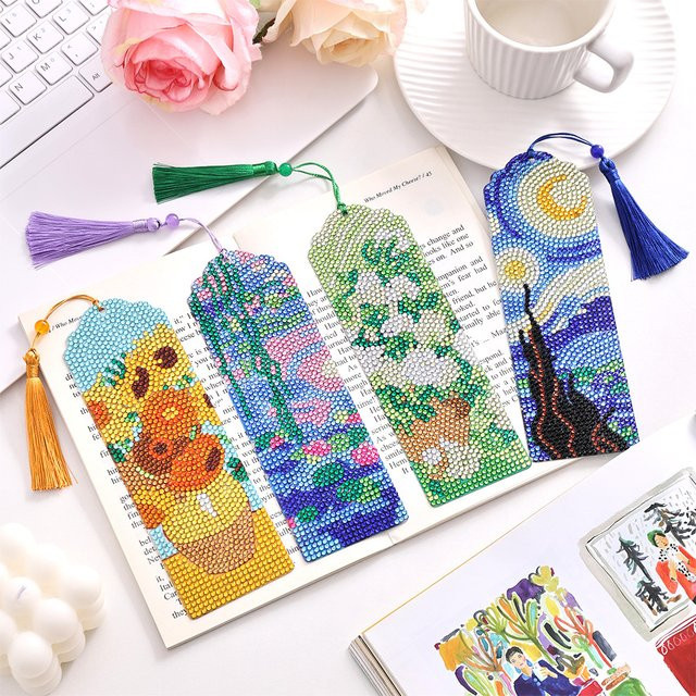 Imoda Vintage Diamantmalerei Lesezeichen Set mit runden Funkel-Designs, 4er-Pack, Multicolour - Bild 1
