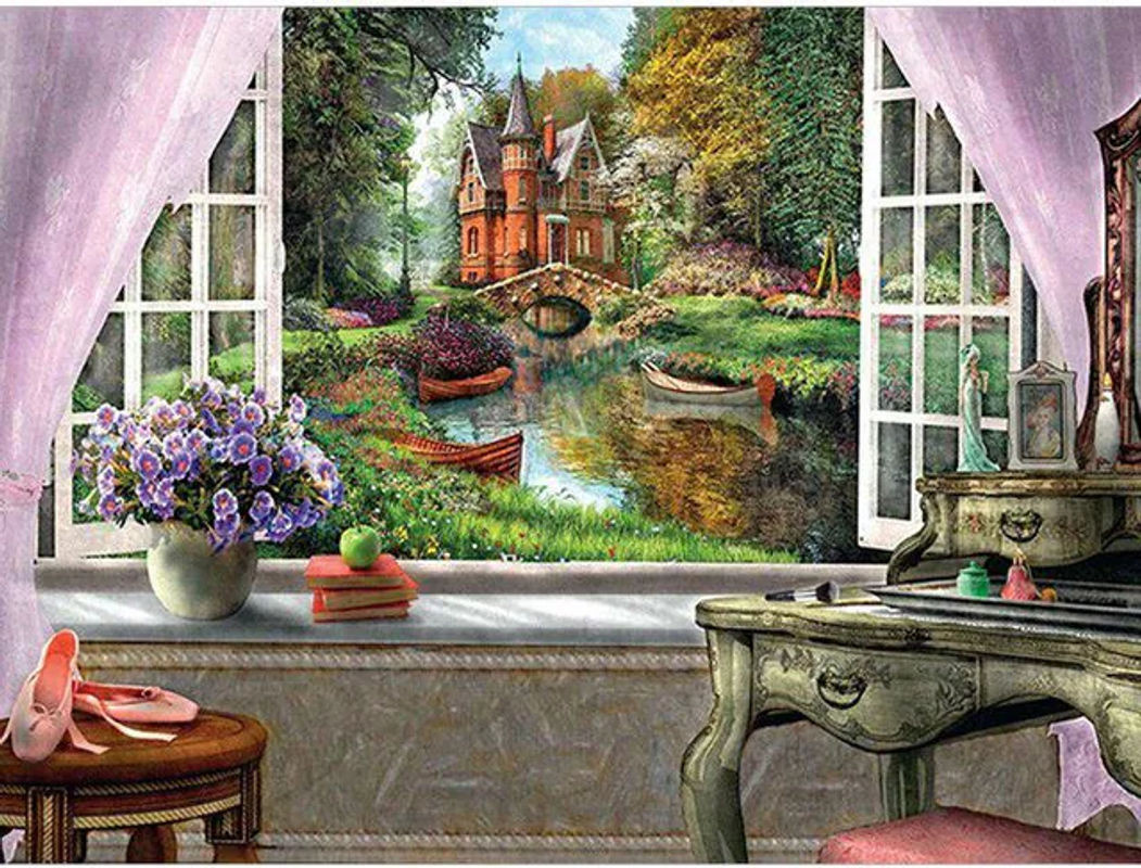 FIYO Diamond Painting Set Landschaft am Fenster, Handgefertigte Malerei im Kreuzstich, Mehrfarbig, B/H: 30 x 20 cm - Bild 1