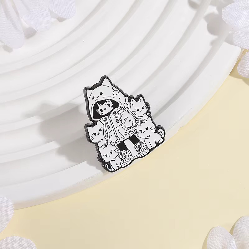 QIHE JEWELRY Brosche Anime Mädchen & Katze, Emaille, Kinder - Bild 2