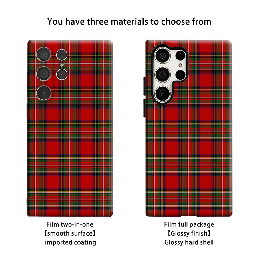 Stoßfeste Doppelschicht Handyhülle mit rot-grünem Weihnachts-Karomuster für Samsung Galaxy S25 Ultra, S24 und S23 Ultra Plus - Bild 2