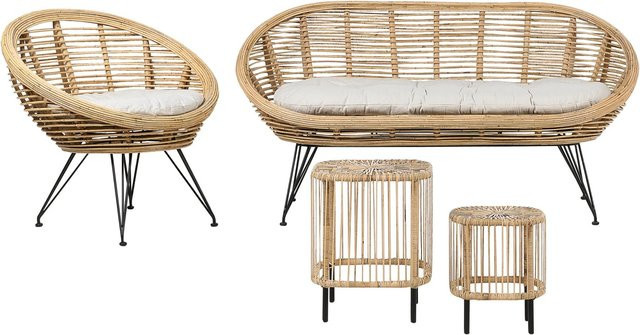 Beliani Sitzgruppe MARATEA/CESENATICO in Hellbeige mit Outdoor-Sofa, Lounge-Sesseln und Couchtisch im Boho-Stil - Bild 1