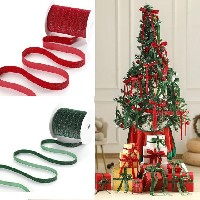 Rotes künstliches Satinband mit Draht für Weihnachtsdekoration, Geschenkverpackungen und Baumanhänger - Bild 1
