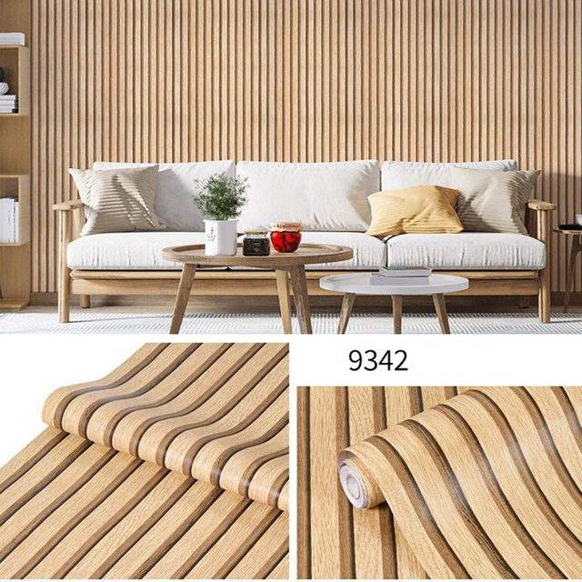 Selbstklebende PVC-Tapete in Braun mit Streifenmuster für Wohnzimmer und Schlafzimmer, Wasserdicht und Ölfest, B/H: 45 x 45 cm - Bild 1
