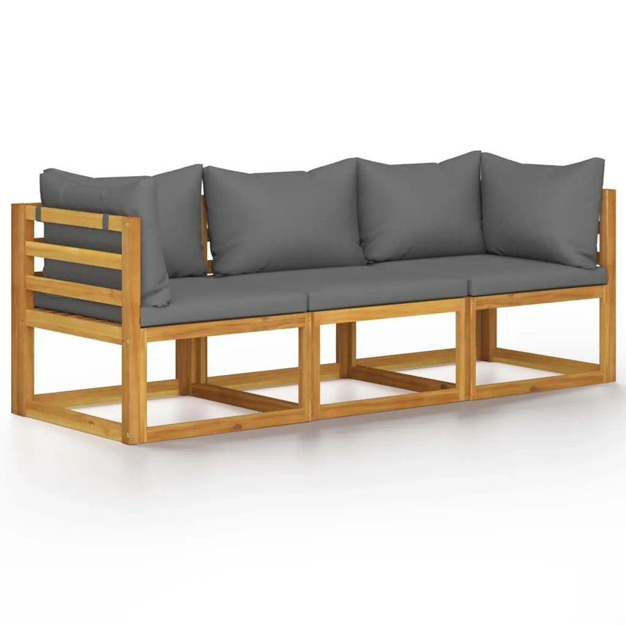 vidaXL 3-Sitzer-Gartensofa aus Akazienholz mit grauer Auflage, Modell 1 - Bild 2